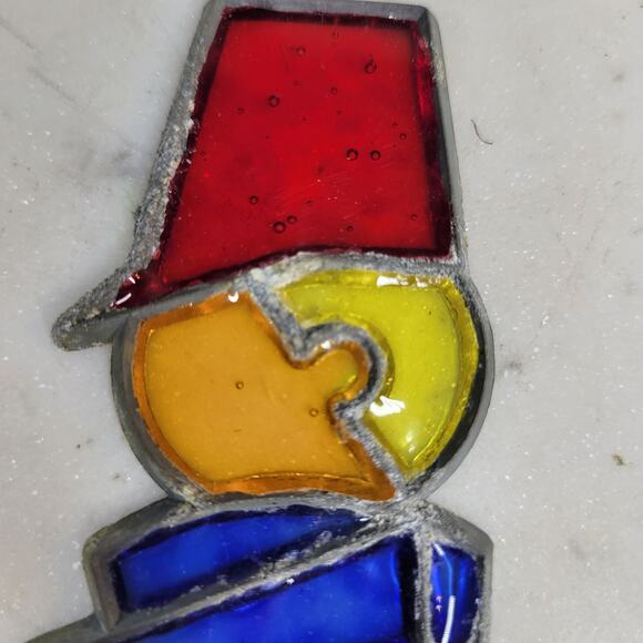 Vintage Drummer Boy Stained Glass Sun Catcher Blue Red Christmas Holiday - Picture 11 of 12